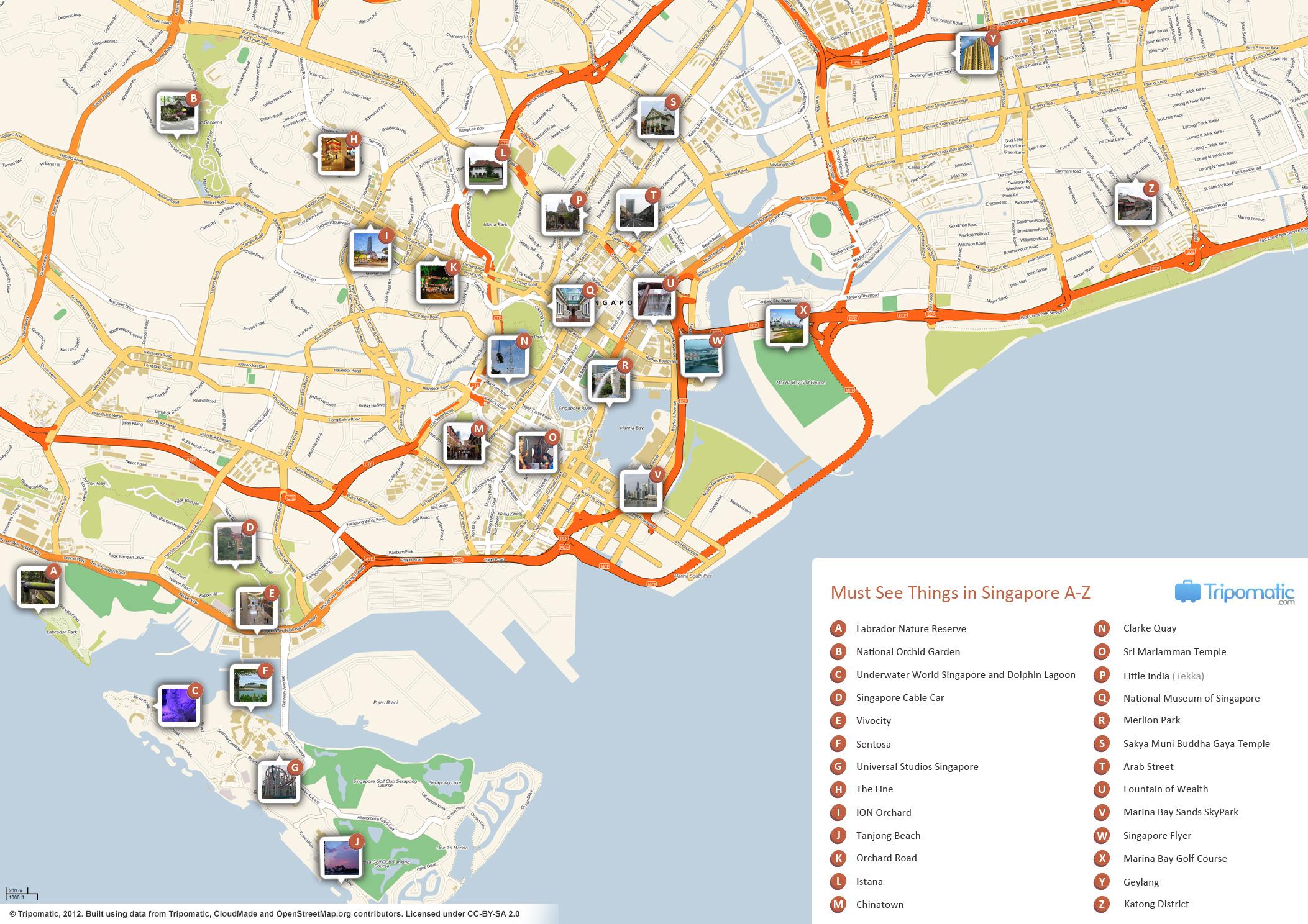 Kaart Van Singapore Toerist Attracties En Monumenten Van Singapore