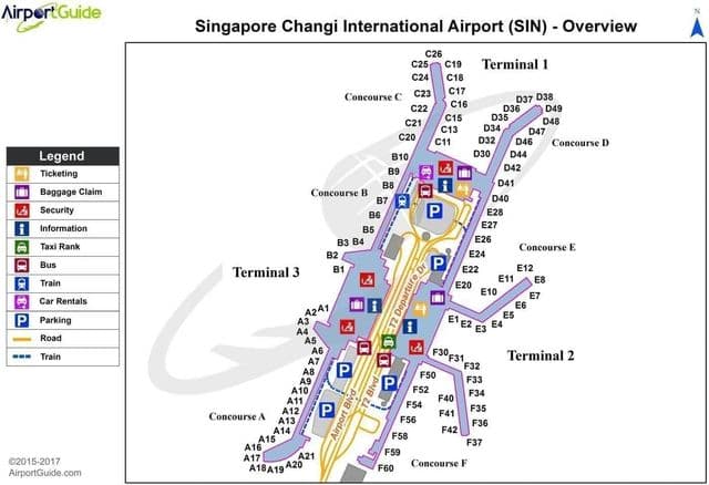 Terminalkaart van de luchthaven van Singapore