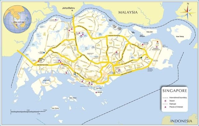 Singapore op de kaart van Singapore