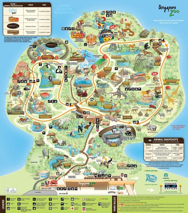 De kaart van het park van de dierentuin van Singapore